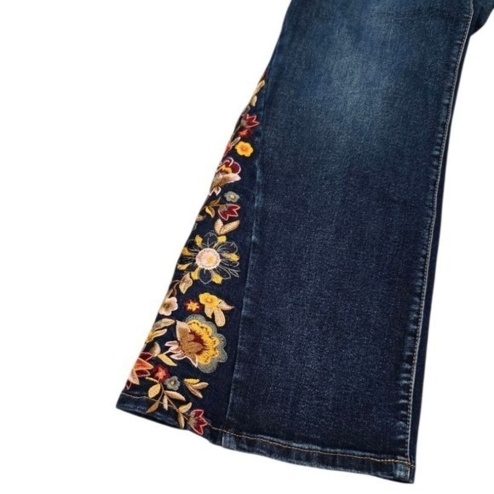 Blue Savvy High Rise Flare Wide Leg Embroidered Western Stretch Jeans Plus Size - Picture 3 of 16
